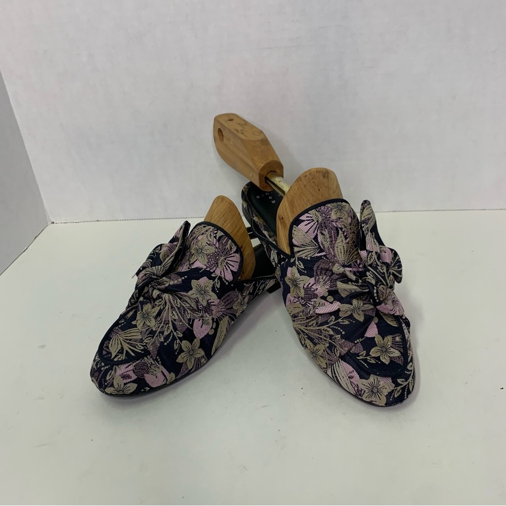 A new day Purple Mules Bow Floral Summer Flats sz6.5